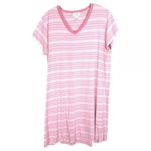 Oscar de la Renta XL Nightgown Shift Pink Stripe Cotton Stretch Short Sleeve 233